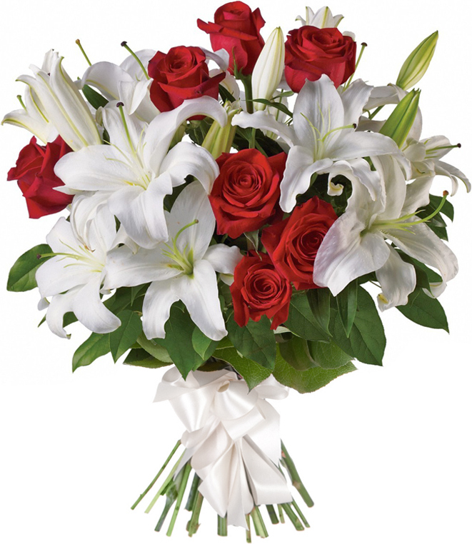 Букет из лилий и красных роз Букет «Изысканность»